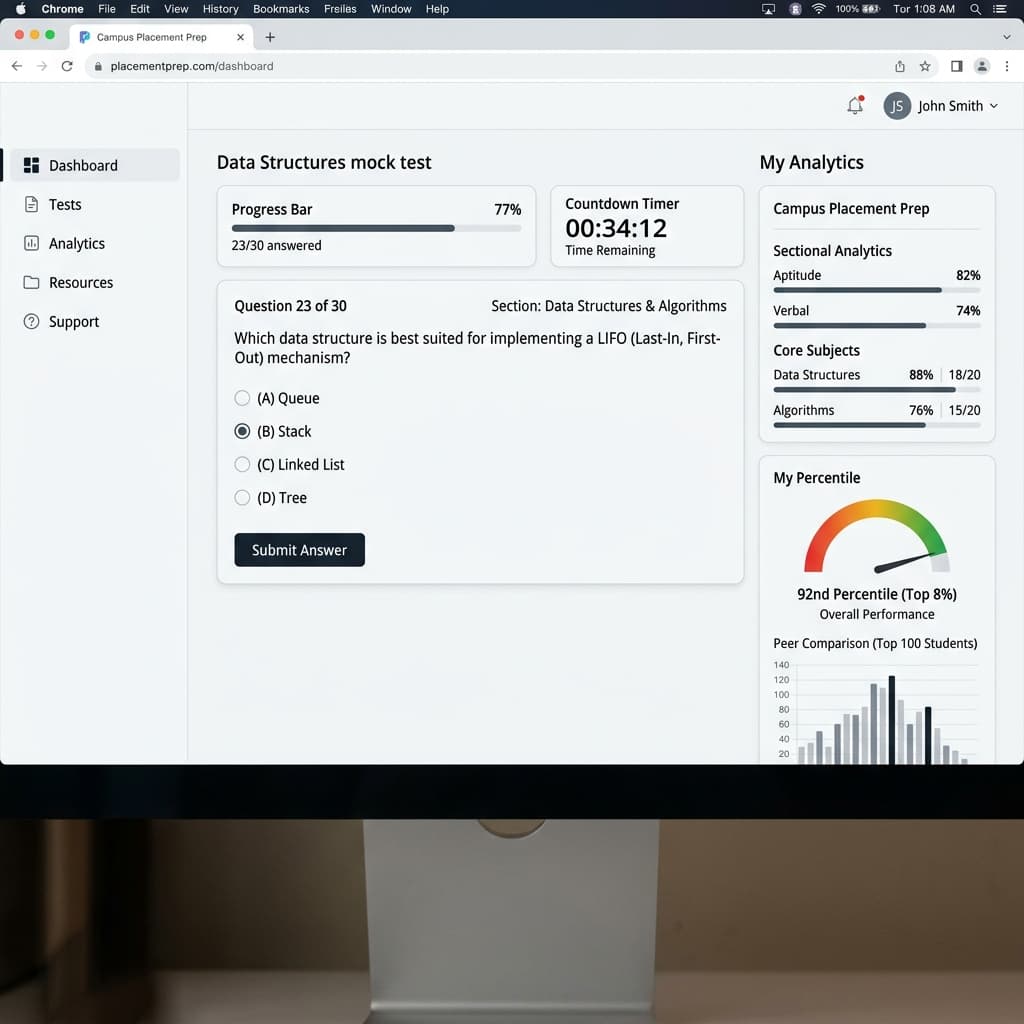 TCS NQT and Infosys Mock Test Dashboard